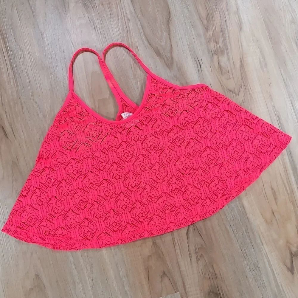🔺️OP Bright Orange Mesh Sleeveless Top/Swim Coverup Small